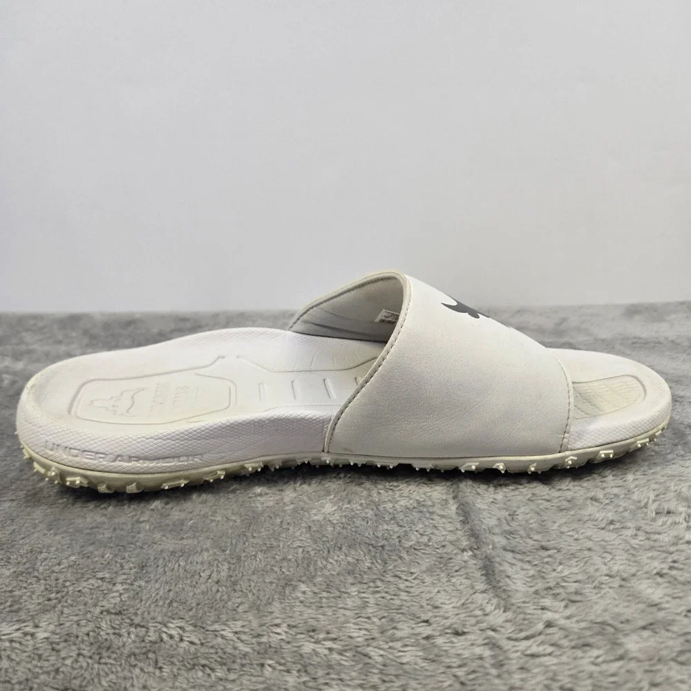 Under Armour Project Rock Slides Mens 10 White Michelin Gripper Sandals 3023761